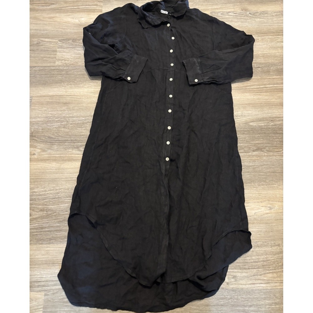Colette 100% Linen Italy Lagenlook Black Dress Oversized Button One Size S-XXL